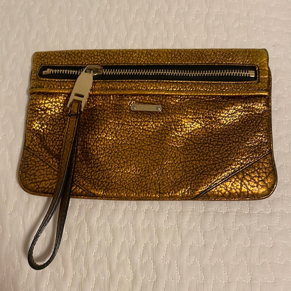 Burberry - Pebbled Gold Leather Zippered Wristlet